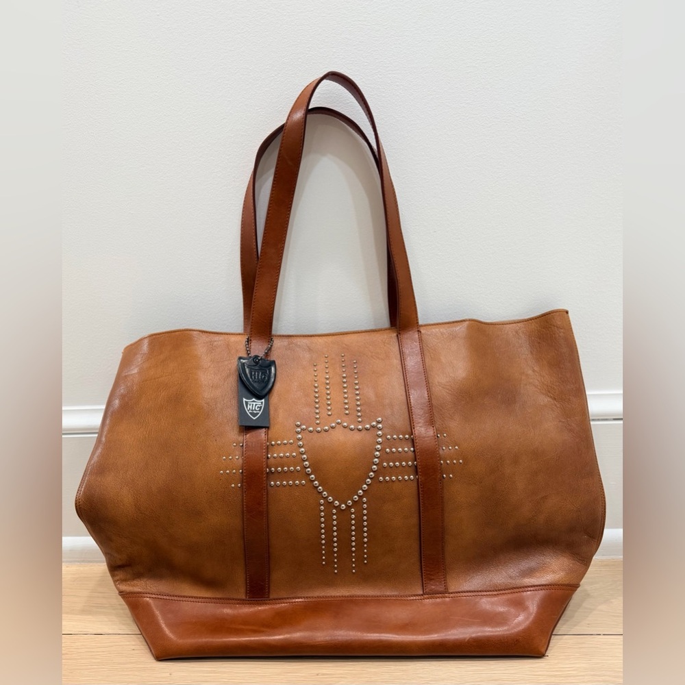 HTC “Italy” Dusty Shield - Large Leather Tote - Chesnut Studded Carryall - RARE